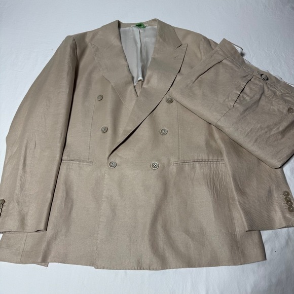 SuitSupply Double breasted 2 pc Suit Havana Vigo 100% Linen Slim 46S - Picture 1 of 16